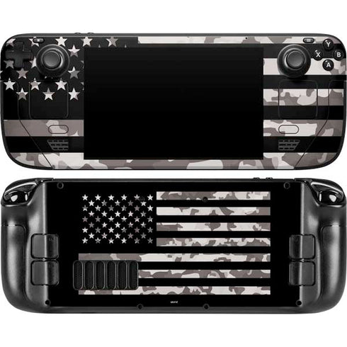 Black and White Camo American Flag Steam Deck Handheld Gaming Computer Skin