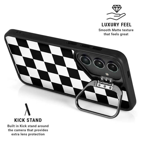 Black and White Checkered Galaxy S25 Kickstand Case