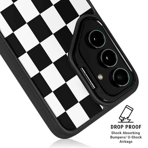 Black and White Checkered Galaxy S25 Kickstand Case