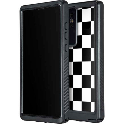 Black and White Checkered Galaxy S24 Ultra Waterproof Case