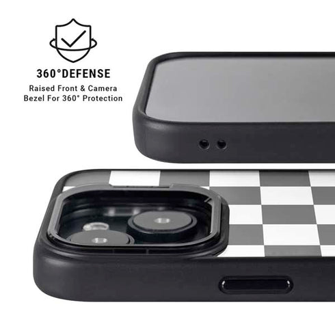Black and White Checkered iPhone 14 Kickstand Case
