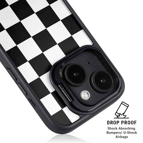 Black and White Checkered iPhone 15 Kickstand Case