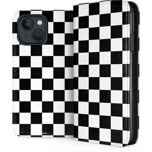 Black and White Checkered iPhone 15 Plus Folio Case