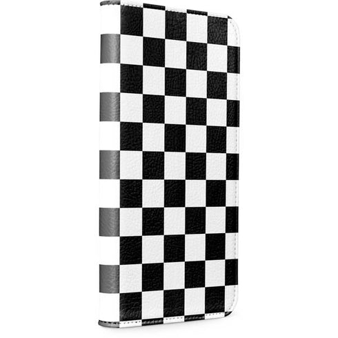 Black and White Checkered iPhone 15 Plus Folio Case