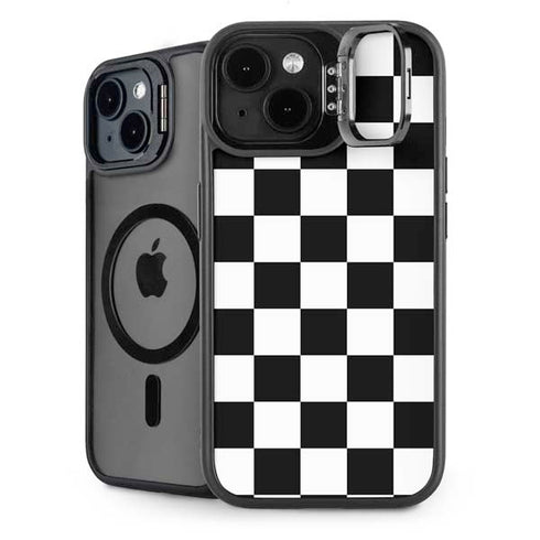 Black and White Checkered iPhone 15 Plus Kickstand Case