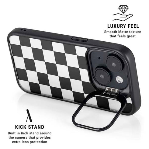 Black and White Checkered iPhone 15 Plus Kickstand Case