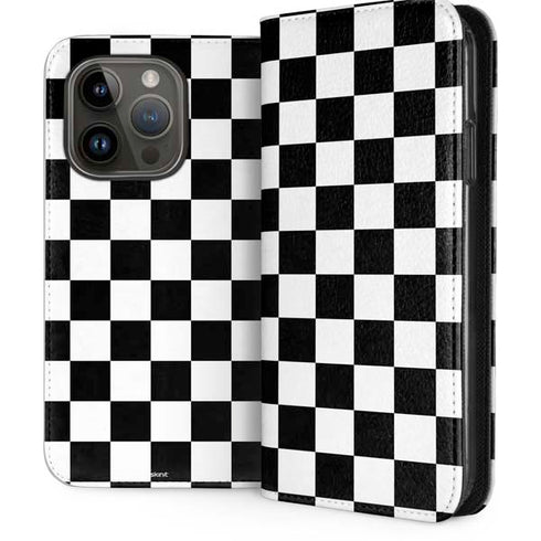 Black and White Checkered iPhone 15 Pro Folio Case