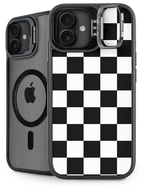 Black and White Checkered iPhone 16 Kickstand Case