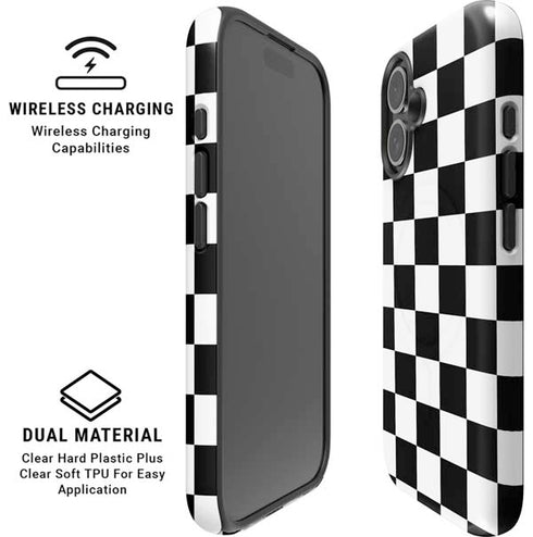 Black and White Checkered iPhone 16 Magsafe Impact Case