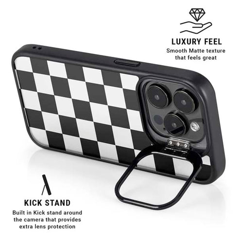 Black and White Checkered iPhone 16 Pro Max Kickstand Case