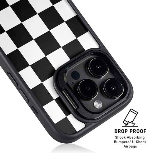 Black and White Checkered iPhone 16 Pro Max Kickstand Case