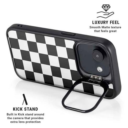 Black and White Checkered iPhone 16e Kickstand Case