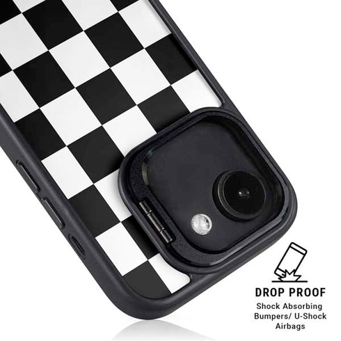 Black and White Checkered iPhone 16e Kickstand Case