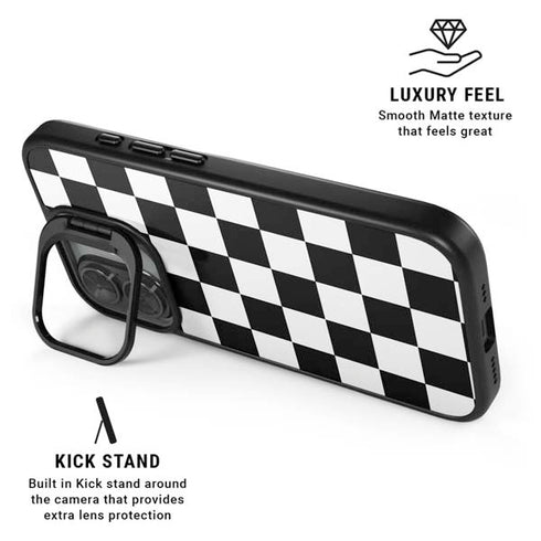 Black and White Checkered iPhone 17 Kickstand Case