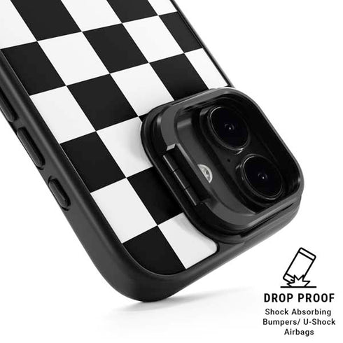 Black and White Checkered iPhone 17 Kickstand Case