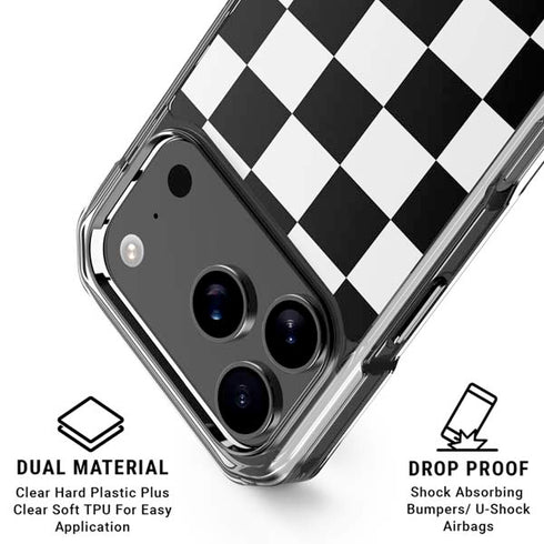 Black and White Checkered iPhone 17 Pro Clear Case