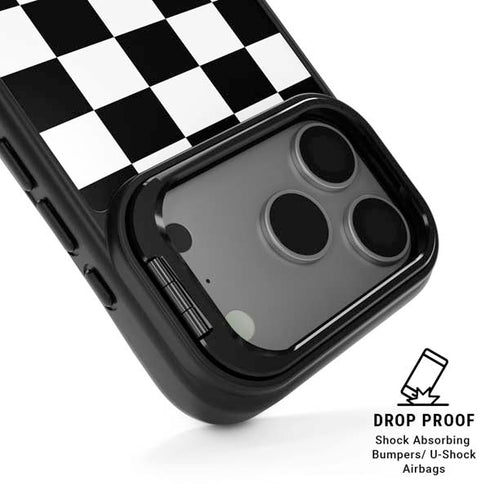 Black and White Checkered iPhone 17 Pro Max Kickstand Case
