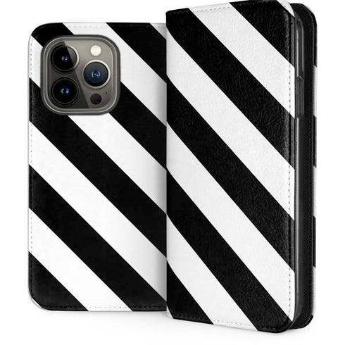 Black and White Geometric Stripes iPhone 13 Pro Folio Case