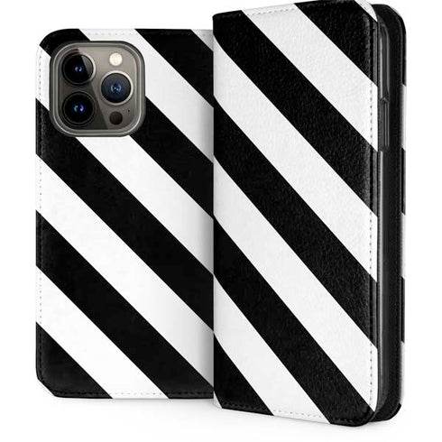 Black and White Geometric Stripes iPhone 13 Pro Max Folio Case
