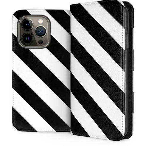Black and White Geometric Stripes iPhone 14 Pro Folio Case