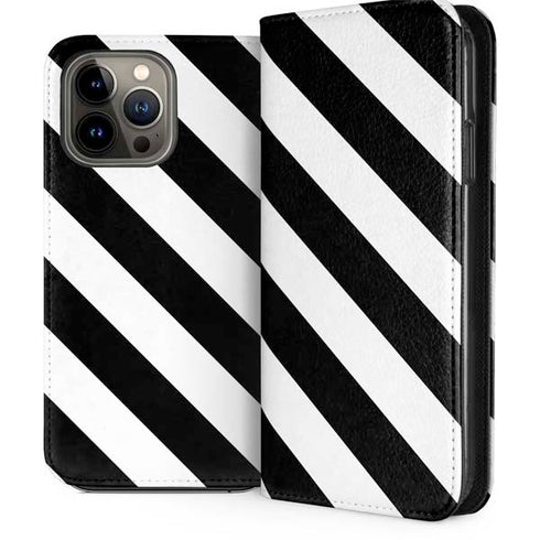 Black and White Geometric Stripes iPhone 14 Pro Max Folio Case