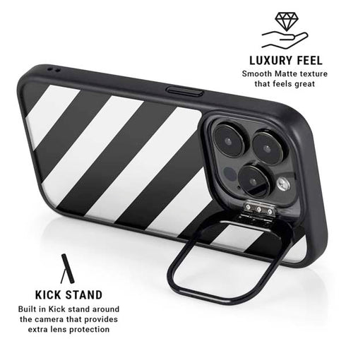 Black and White Geometric Stripes iPhone 14 Pro Max Kickstand Case