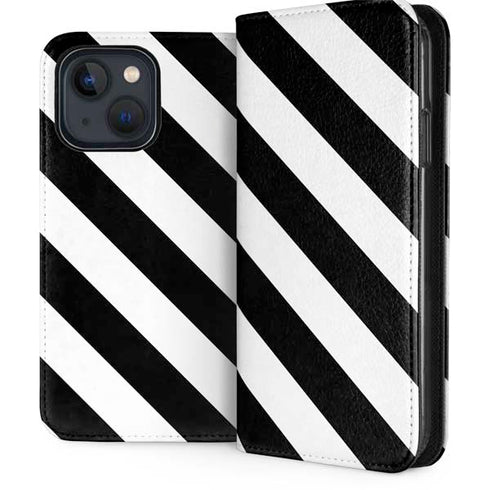 Black and White Geometric Stripes iPhone 15 Plus Folio Case