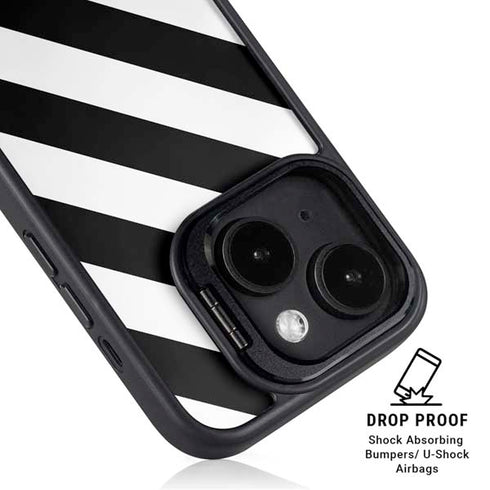 Black and White Geometric Stripes iPhone 15 Plus Kickstand Case