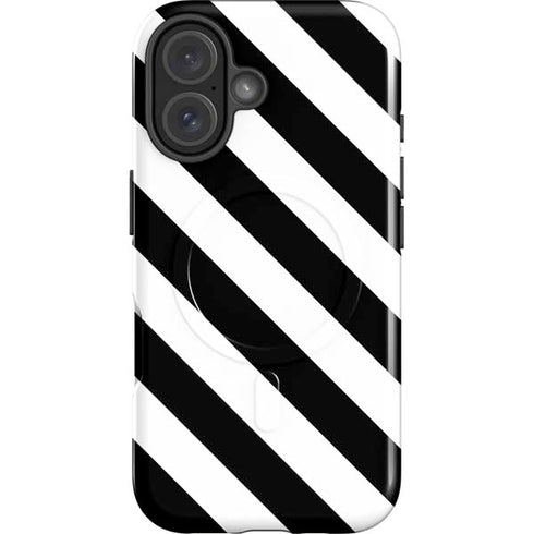 Black and White Geometric Stripes iPhone 16 Magsafe Impact Case