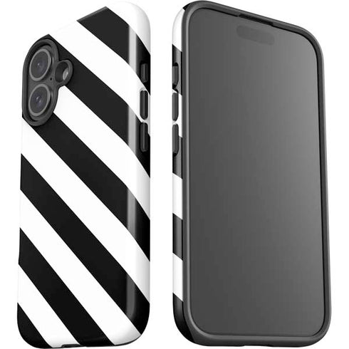 Black and White Geometric Stripes iPhone 16 Plus Impact Case