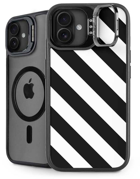 Black and White Geometric Stripes iPhone 16 Plus Kickstand Case