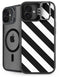 Black and White Geometric Stripes iPhone 16 Plus Kickstand Case