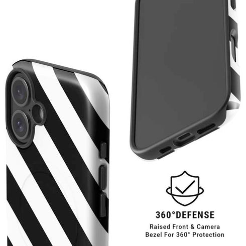Black and White Geometric Stripes iPhone 16 Plus Magsafe Impact Case