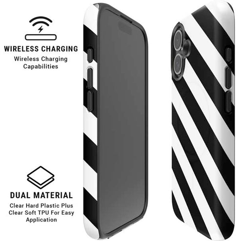 Black and White Geometric Stripes iPhone 16 Plus Magsafe Impact Case