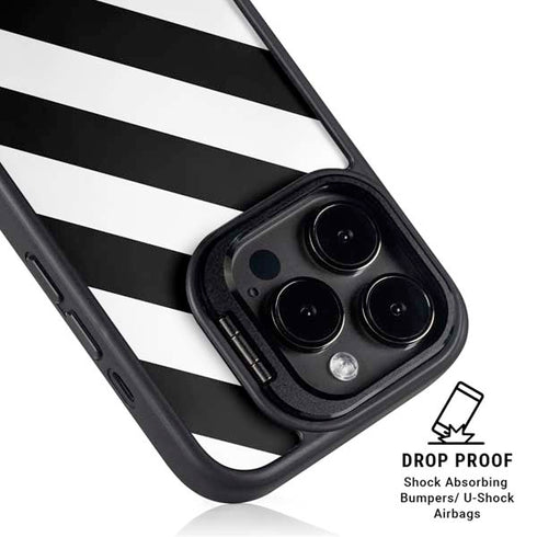 Black and White Geometric Stripes iPhone 16 Pro Kickstand Case