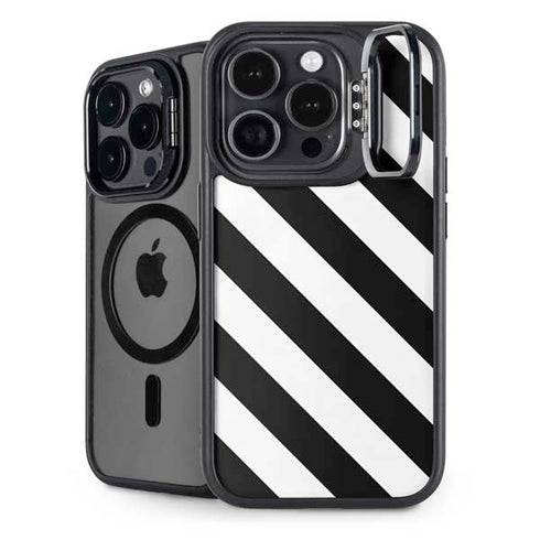 Black and White Geometric Stripes iPhone 16 Pro Max Kickstand Case