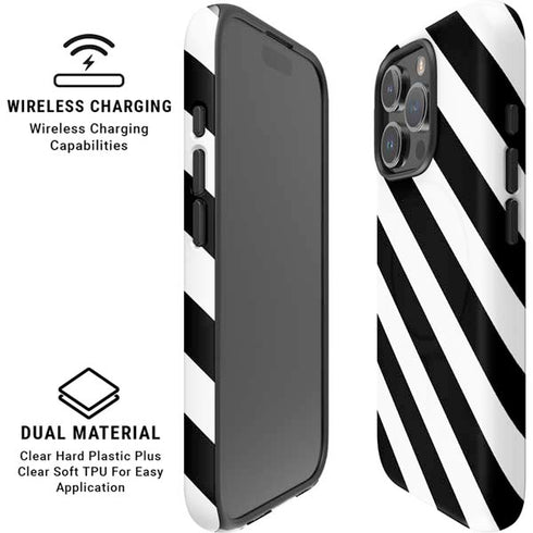 Black and White Geometric Stripes iPhone 16 Pro Max Magsafe Impact Case