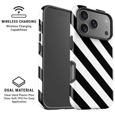 Black and White Geometric Stripes iPhone 17 Pro Magsafe Impact Case
