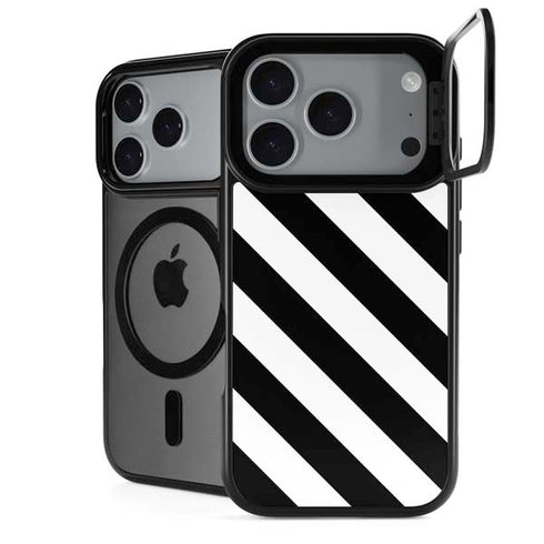 Black and White Geometric Stripes iPhone 17 Pro Max Kickstand Case