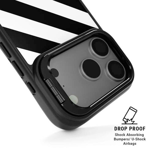 Black and White Geometric Stripes iPhone 17 Pro Max Kickstand Case