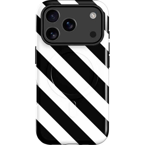 Black and White Geometric Stripes iPhone 17 Pro Max Magsafe Impact Case