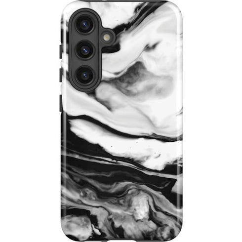 Black and White Marble Ink Galaxy S25 Impact Case