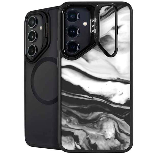 Black and White Marble Ink Galaxy S25 Kickstand Case