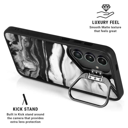 Black and White Marble Ink Galaxy S25 Kickstand Case