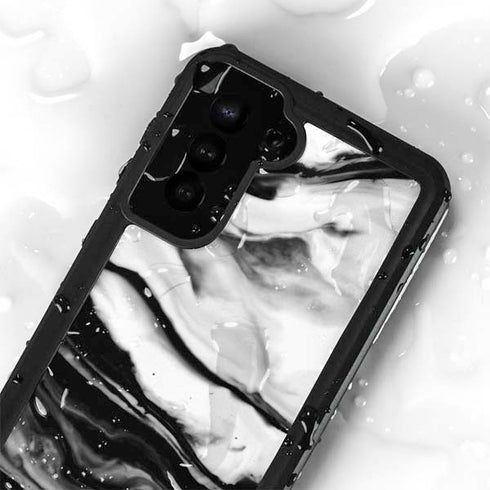 Black and White Marble Ink Galaxy S24 Plus Waterproof Case