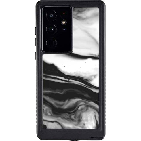 Black and White Marble Ink Galaxy S24 Ultra Waterproof Case