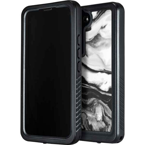 Black and White Marble Ink Galaxy S24 Waterproof Case