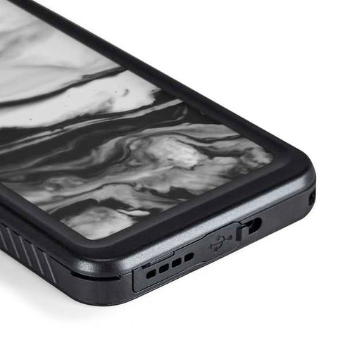 Black and White Marble Ink Galaxy S24 Waterproof Case