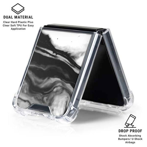 Black and White Marble Ink Galaxy Z Flip6 Clear Case