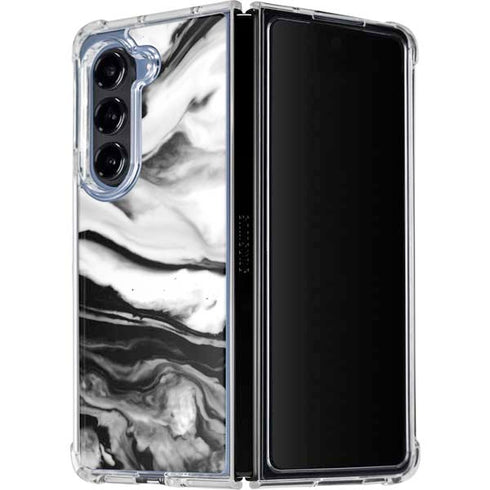 Black and White Marble Ink Galaxy Z Fold5 5G Clear Case